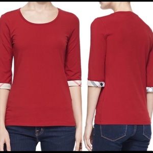 NWT Burberry 3/4 Sleeve Check Tee XS